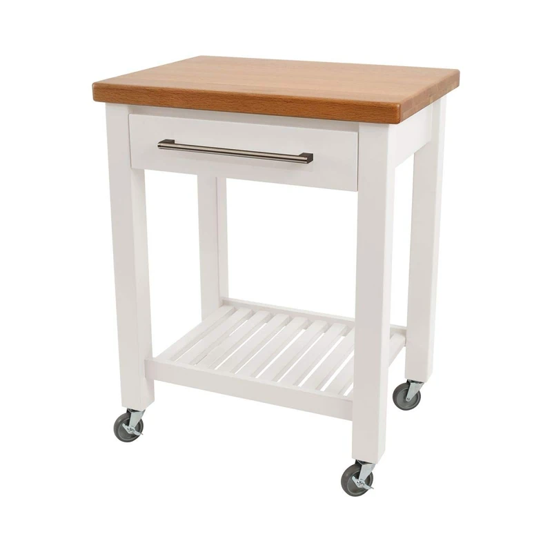 Studio Trolley White Hevea | Oak Top - Flat Packed | 19330