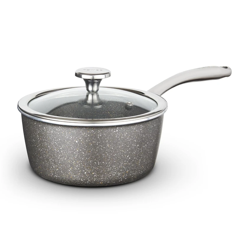 Tower Cerastone Pro 22cm Forged Aluminium Saucepan with Tempered Glass Lid, Non-Stick Coating, Graphite