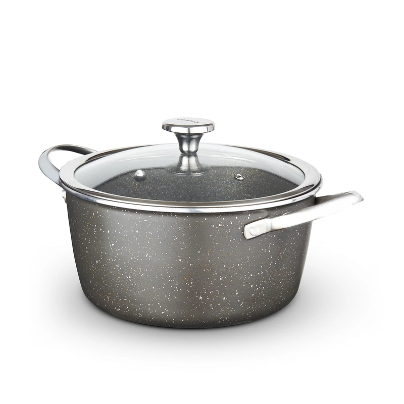 Tower Cerastone Pro 24cm Forged Aluminium Casserole Dish with Tempered Glass Lid, Non-Stick Coating, Graphite