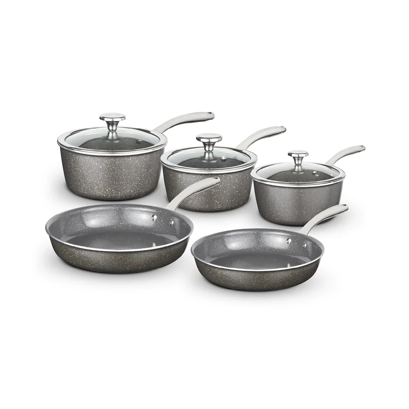 Tower Cerastone Pro 5 Piece Forged Aluminium Cookware Set with Non-Stick Coating and Riveted Steel Handles, 18/20/22cm Saucepans and 20/24cm Frying Pans, Graphite, T900209