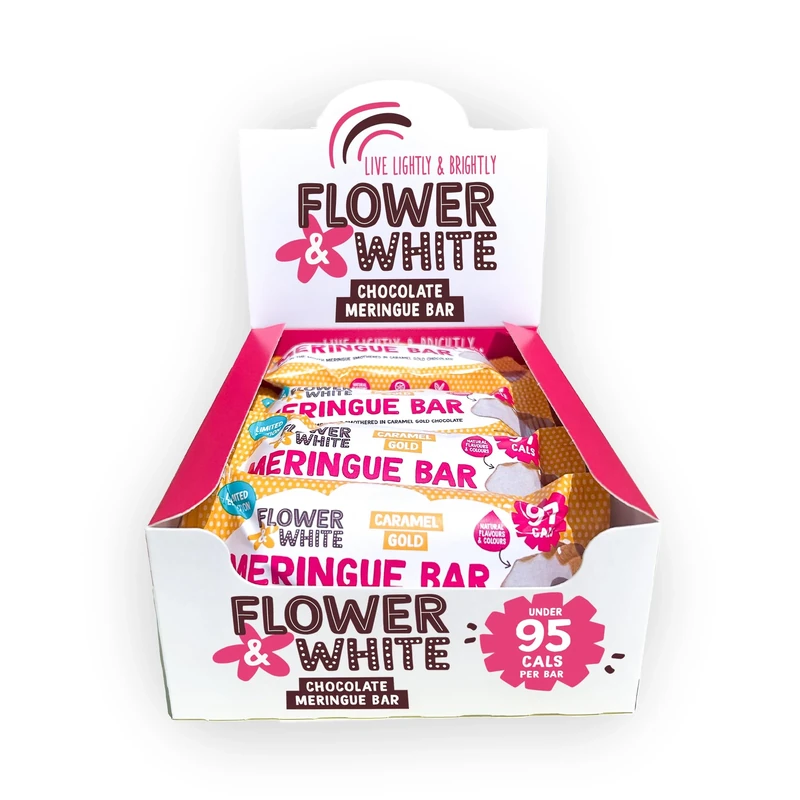 Flower & White Caramel Gold Meringue Bars (Pack of 15) - 97 Calories Per 20g Bar - Natural Flavours & Ingredients - Vegetarian & Gluten Free - Recyclable Packaging