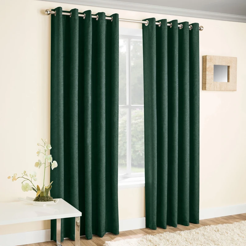 Enhanced Living Vogue Green 66 x 90 inch (168x229cm) Eyelet Thermal Noise Reducing Dim Out Curtains for Bedroom and Living Room