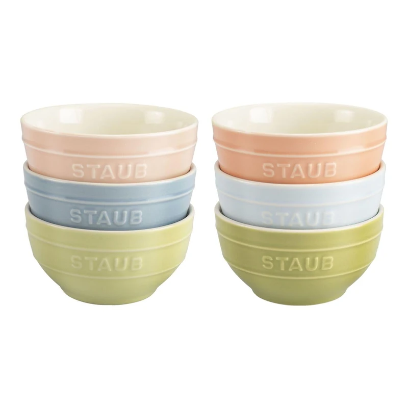 STAUB Ceramique Macaron Bowl Set 400ml Cereal Serving Bowls Dessert Bowls Mixed Colours Ceramic 12cm 6-Piece