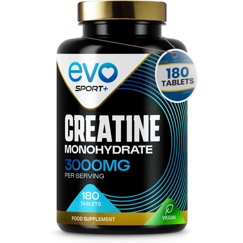 EVO NUTRITION Creatine Monohydrate Tablets 3000mg - 180 Creatine Tablets | Unflavoured Gym Supplement & Powder Alternative for Men & Women | Muscle Mass & Exercise Recovery | Vegan, Keto & Made in UK