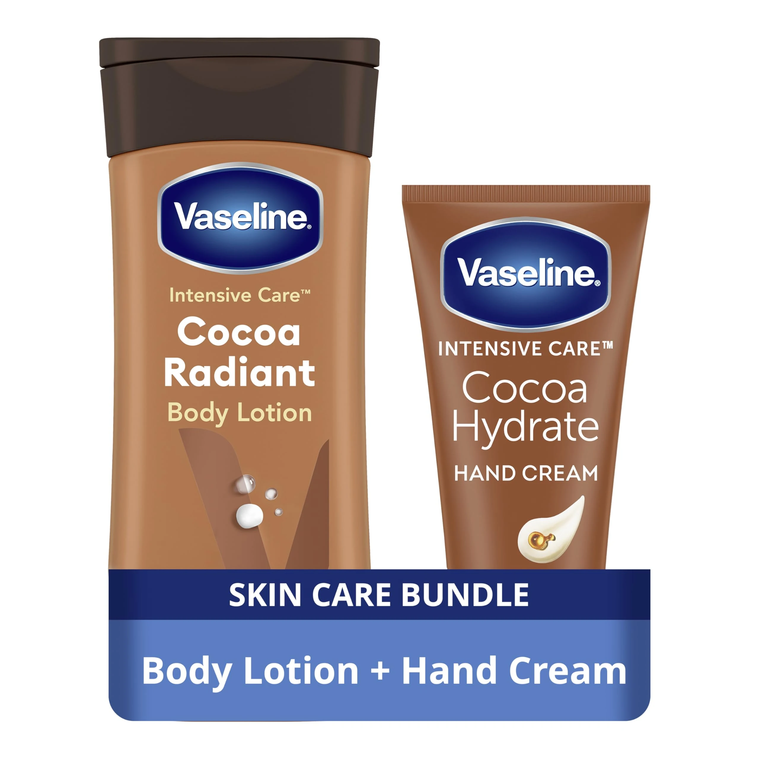 Vaseline Cocoa Radiant and Hydrate Body and Hand Care Bundle Body Lotion (200 ml) and Hand Cream (75 ml) with ultra-hydrating lipids and pure cocoa butter for dry skin