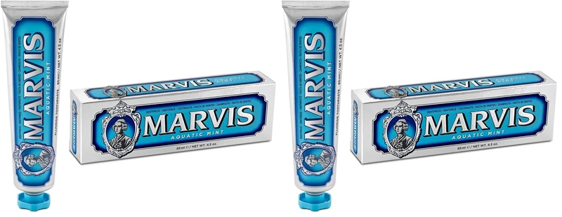 Marvis Aquatic Mint Toothpaste, 85 ml, Sensational Flavoured Toothpaste Helps Remove Plaque & Promote Healthy Gums with Long-Lasting Freshness (Pack of 2)
