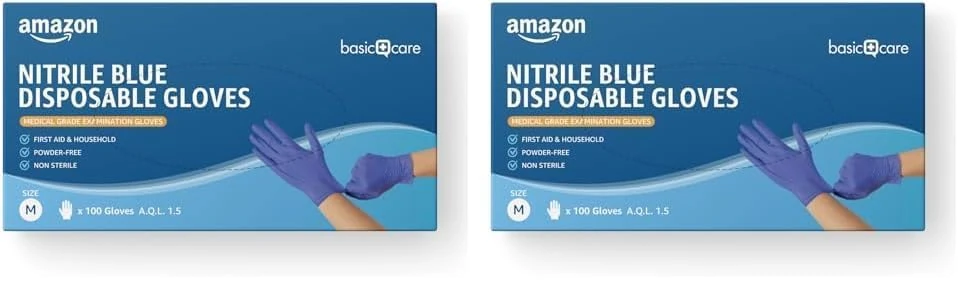 Hevea - Disposable nitrile gloves. Powder and latex free. 1 box of 100 gloves. Size: M (medium) Colour: blue (Pack of 2)