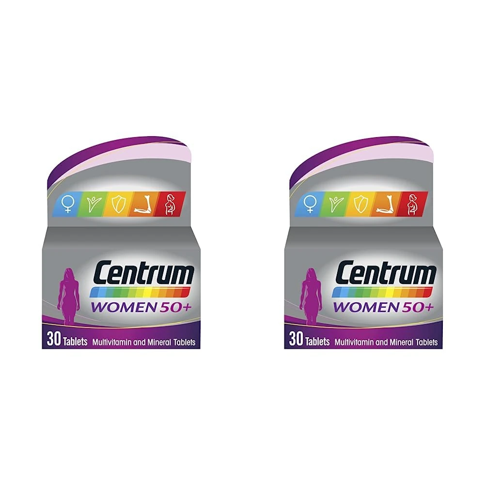 Centrum Women 50+ Multivitamin & Mineral Tablets, 24 Essential nutrients Including Vitamin D, Complete Multivitamin Tablets, 30 Tablets (Pack of 2)