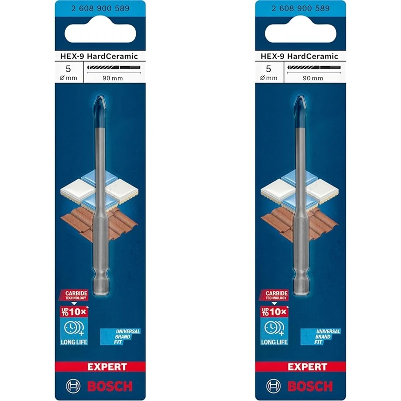 Bosch Professional 1x Expert HEX-9 HardCeramic Drill Bit (Accessories Rotary Impact Drill), Silver, 5 mm (Pack of 2)