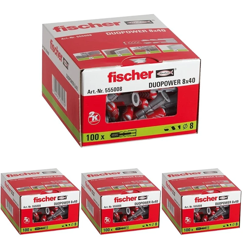 Fischer Wall Plug, Red/Grey, 8 x 40 mm (Pack of 4)
