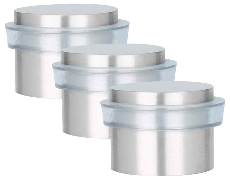 EVI Herrajes I-163-T- Door Stop, Adhesive, Finish matt INOX (Stainless Steel) Transparent Rubber (Pack of 3)