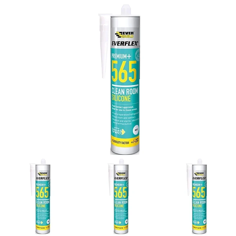 Everbuild Everflex 565 Clean Room Silicone | Neutral Curing Hygienic Sealant with Mould Shield Anti Bacterial Protection - 295ml - White (Pack of 4)