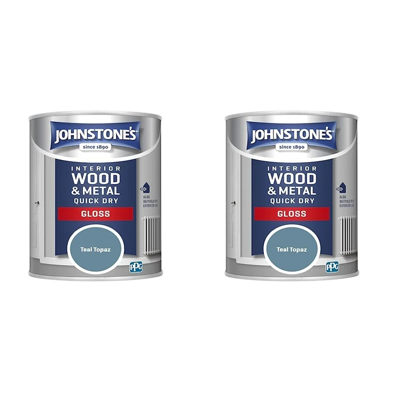 Johnstone's - Quick Dry Gloss - Teal Topaz - Gloss Finish - Water Based - Interior Wood & Metal - Radiator Paint - Low Odour - Dry in 1-2 Hours - 8m2 Coverage per Litre - 0.75 L (Pack of 2)