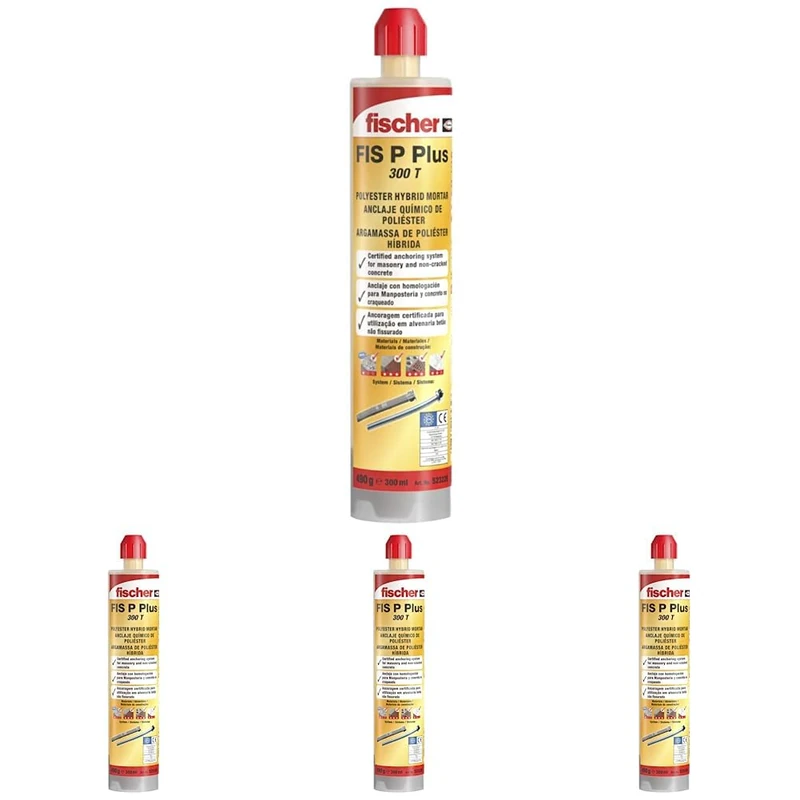 fischer Injection Mortar FIS P Plus 300 T, Polyester Resin, 567059, Gray (Pack of 4) - Image 1