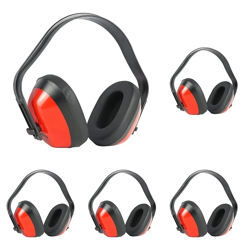 TIMCO Ear Defenders - Adjustable ear cups for comfort - 27.6dB - Red - One Size (Pack of 5)