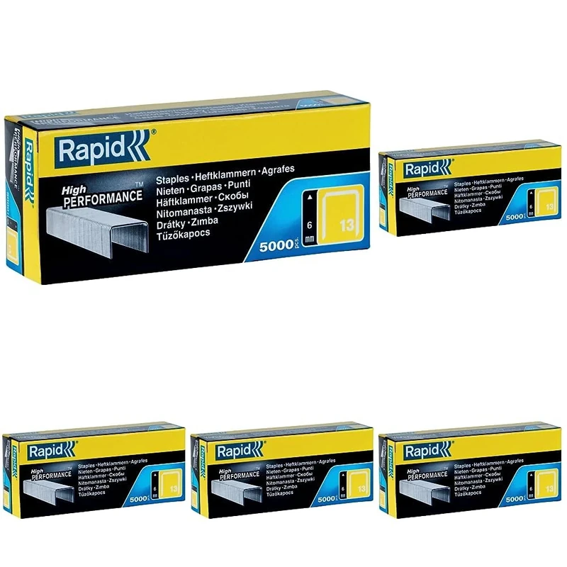 Rapid High-Performance Staples for Textiles, Finewire No. 13, Leg Length 6mm, Staple Gun Staples, Galvanised Steel, 5000 Pieces, Boxed (11830700) (Pack of 5)