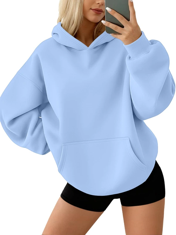 AUTOMET Womens Oversized Sweatshirts Fleece Hoodies Long Sleeve Shirts Pullover Fall Outfits 2024 with Pocket, Lightblue, XL