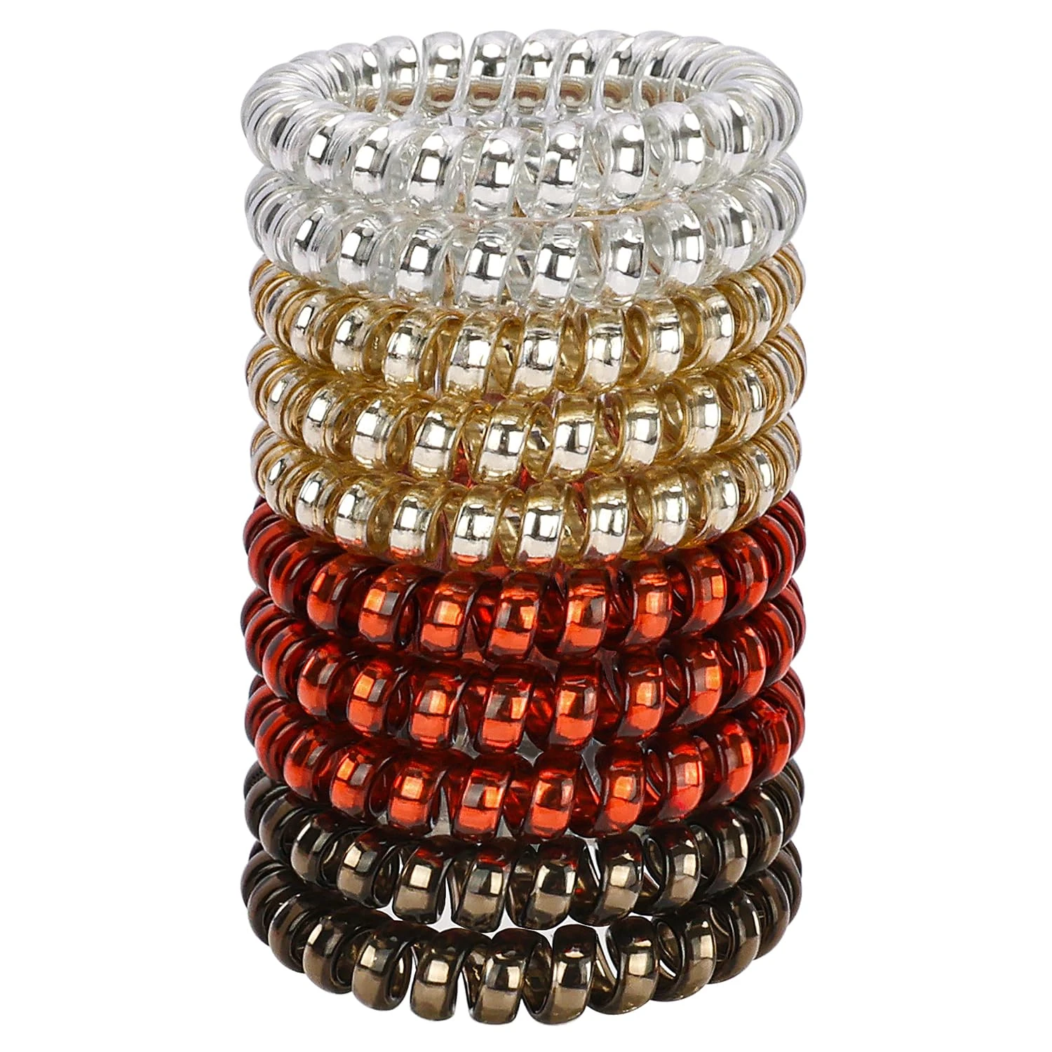 JessLab Spiral Hair Ties, 10 Pcs Traceless Phone Cord Bracelet Plastic Coil Ponytail Holders No-Damage Accessory for Girls Women Ladies, Color Assorted, Set 24