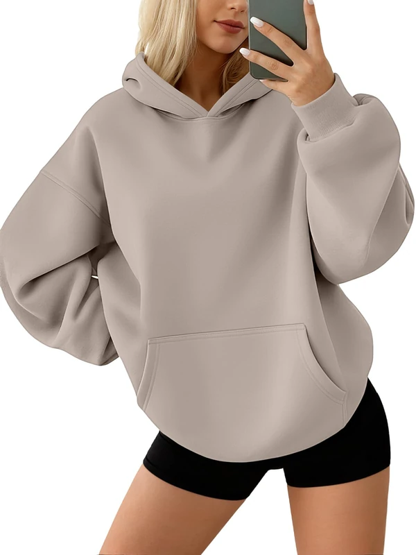 AUTOMET Womens Oversized Sweatshirts Fleece Hoodies Long Sleeve Shirts Pullover Fall Clothes with Pocket, Coffeegrey, S