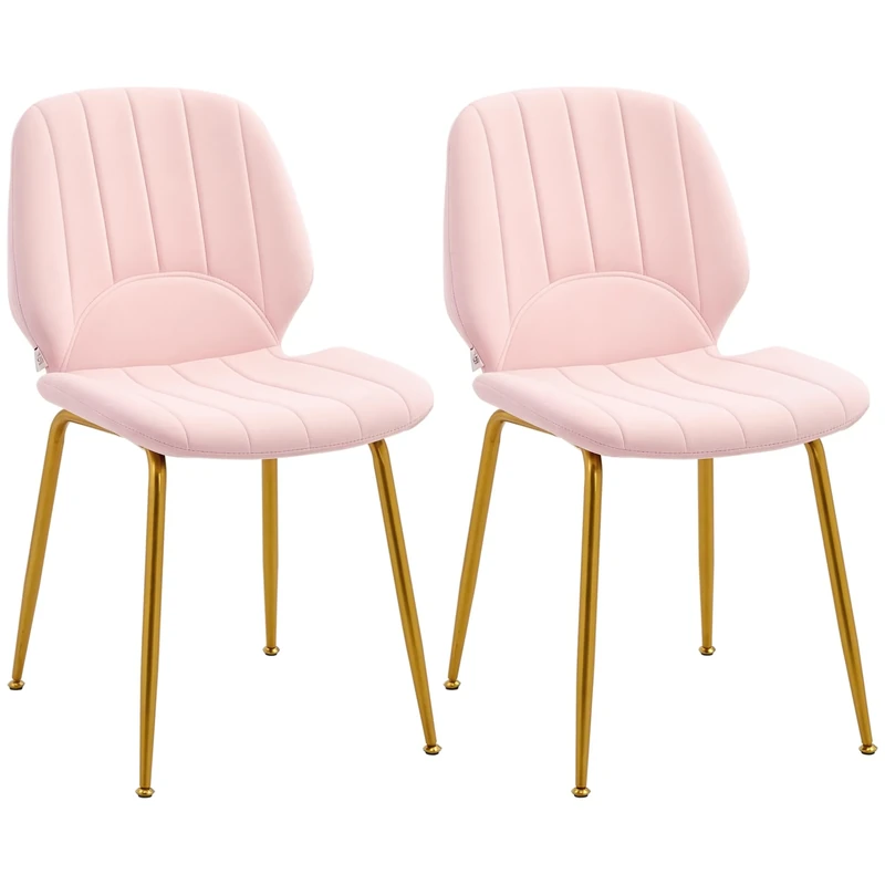 HOMCOM Modern Dining Chairs Set of 2, Velvet Upholstered Kitchen Chairs with Backrest, Padded Seat and Steel Legs, Pink