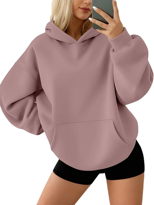 AUTOMET Womens Oversized Sweatshirts Fleece Hoodies Long Sleeve Shirts Pullover Fall Outfits 2024 with Pocket, Darkpink, Large