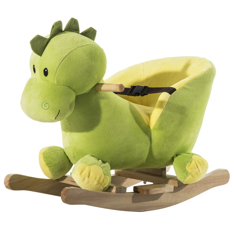 HOMCOM Kids Rocking Horse, Plush Ride-On Dinosaur Seat w/Seat Belt, 32 Songs, Ride-On Horses Toy, for Ages 18+ Months - Green