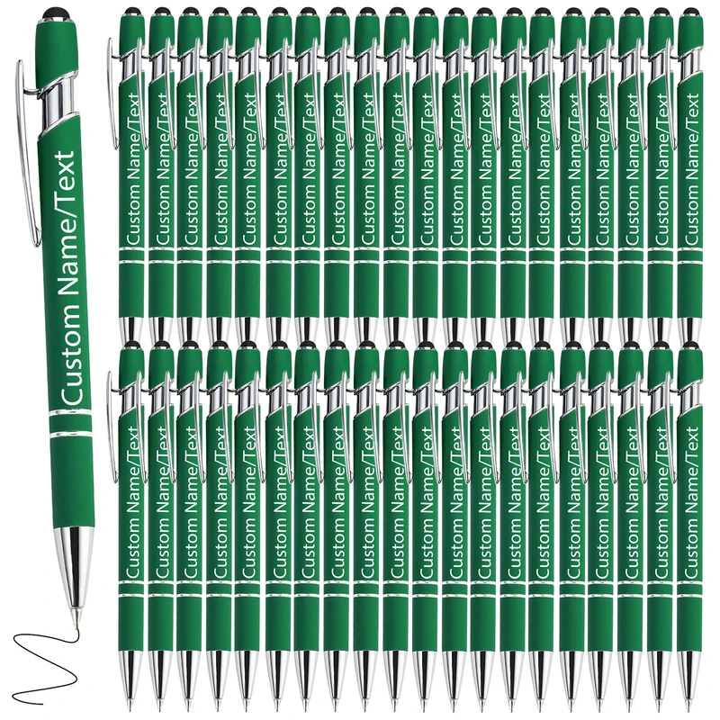 WBgjsnklbnl Personalised Pens with Name 300 Pack Custom Pens Bulk Customized Engraved Black Ink Ballpoint Pen with Stylus Tips for Men Business Adults Women Teacher Nurses Wedding Gift-Dark Green