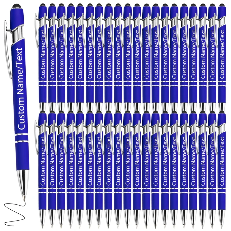 WBgjsnklbnl Personalised Pens with Name 300 Pack Custom Pens Bulk Customized Engraved Black Ink Ballpoint Pen with Stylus Tips for Men Business Adults Women Teacher Nurses Wedding Gift-Blue