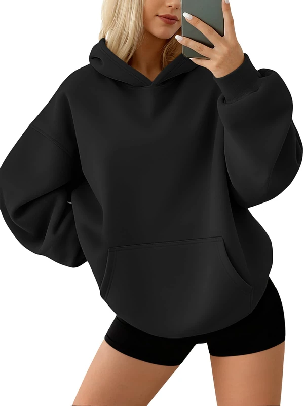 AUTOMET Womens Oversized Sweatshirts Fleece Hoodies Long Sleeve Shirts Pullover Fall Outfits 2024 with Pocket, Black, Large - Image 1