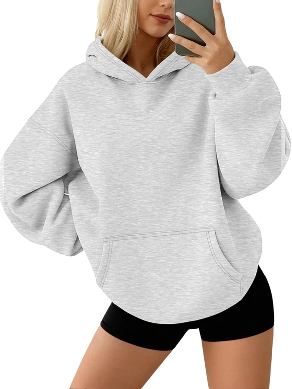 AUTOMET Womens Oversized Sweatshirts Fleece Hoodies Long Sleeve Shirts Pullover Fall Outfits 2024 with Pocket, Grey, Medium