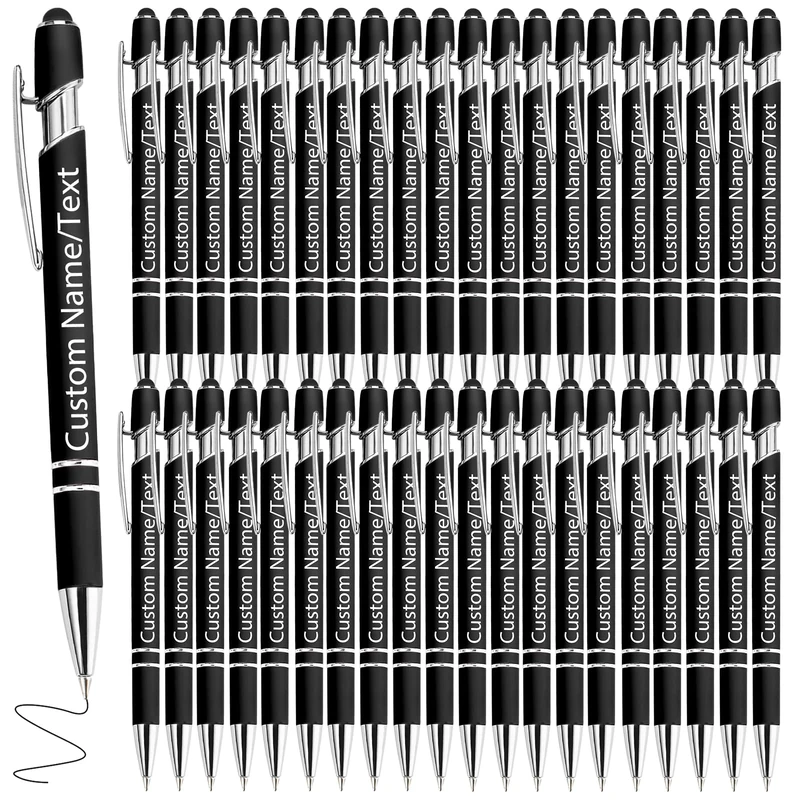 WBgjsnklbnl Personalised Pens with Name 300 Pack Custom Pens Bulk Customized Engraved Black Ink Ballpoint Pen with Stylus Tips for Men Business Adults Women Teacher Nurses Wedding Gift-Black