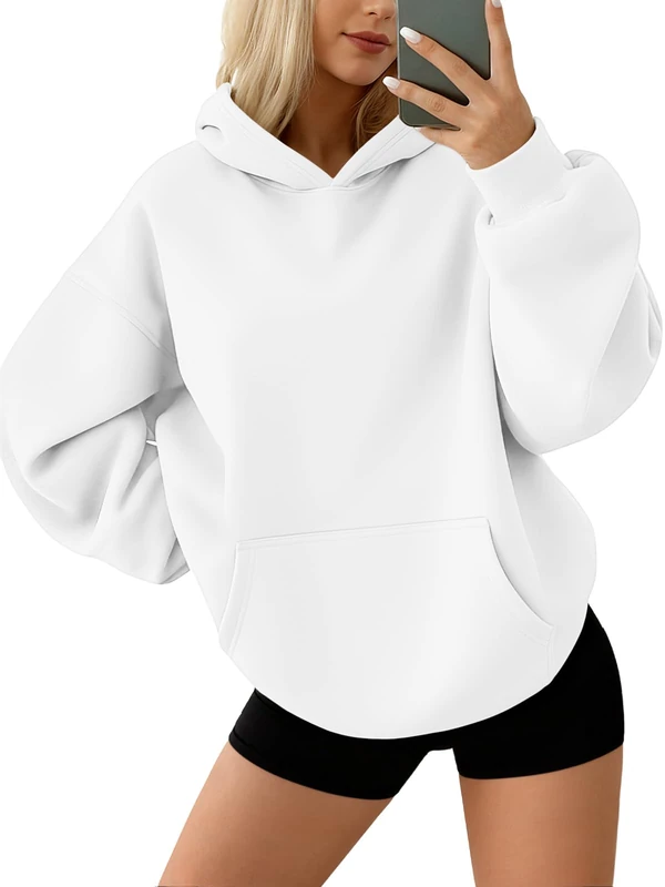 AUTOMET Womens Oversized Sweatshirts Fleece Hoodies Long Sleeve Shirts Pullover Fall Outfits 2024 with Pocket, White, XL