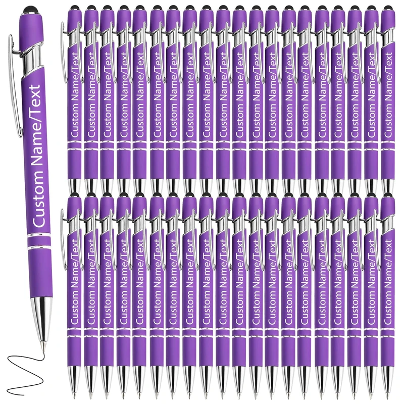 WBgjsnklbnl Personalised Pens with Name 300 Pack Custom Pens Bulk Customized Engraved Black Ink Ballpoint Pen with Stylus Tips for Men Business Adults Women Teacher Nurses Wedding Gift-Purple