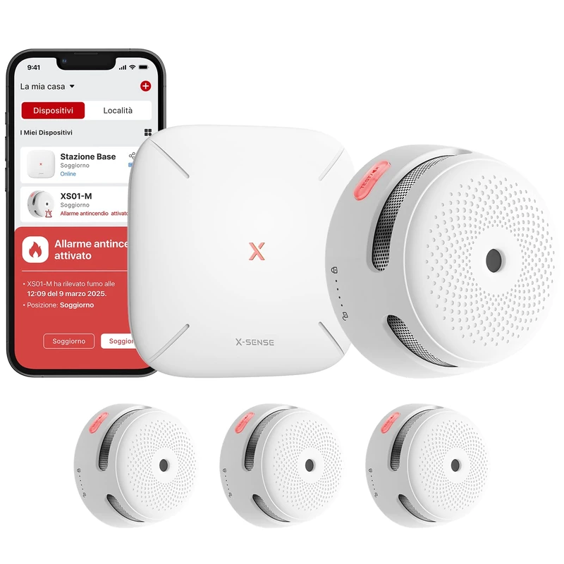 X-Sense Smart Smoke Detector, Home Security Kit with SBS50 Base Station, Conforms to EN14604, Compatible with X-Sense Home Security App, FS31