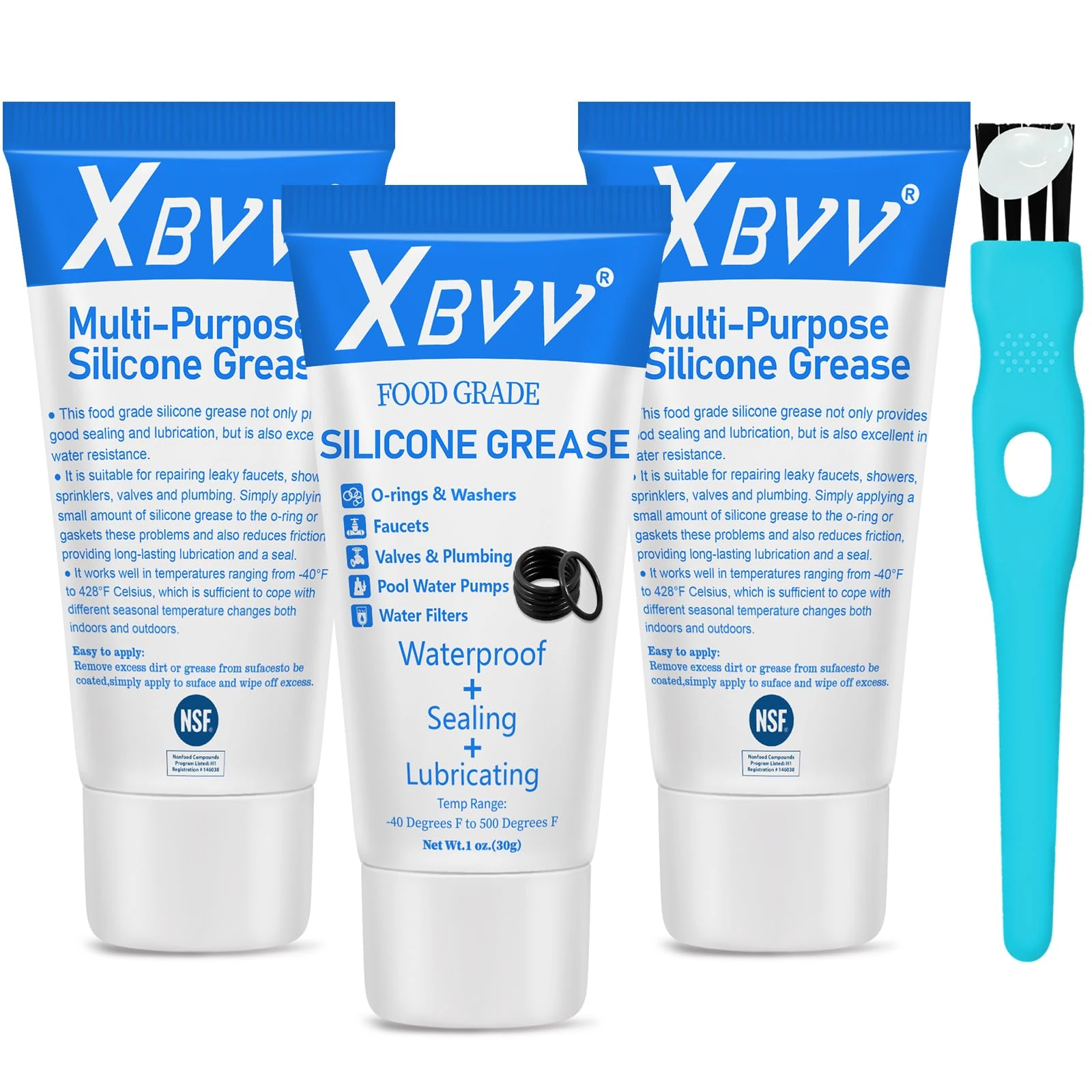 XBVV Food Grade Silicone Lubricating Plumber Grease for Waterproof Faucet Pool Filter O Ring 3-Pack 1 oz Tube with Brush