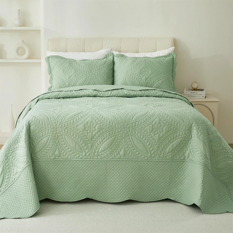 Cmfshape King Bedspread 106"x96",3 Piece King Quilt with 2 Shams,Lightweight Sage Green Quilt Set for All Season,Modern Coin Pattern Bedding Set