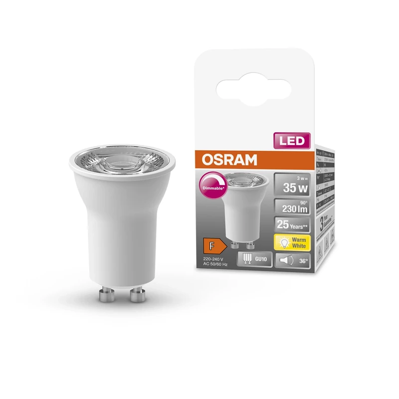 OSRAM Led Spot Par11 Gl 35 Led Reflector Lamp, Gu10 Base, 3W, 230Lm, 2700K, Warm White Light, Very Low Energy Consumption, Long Life, Instant 100 Percent Light, No Warm-Up Time