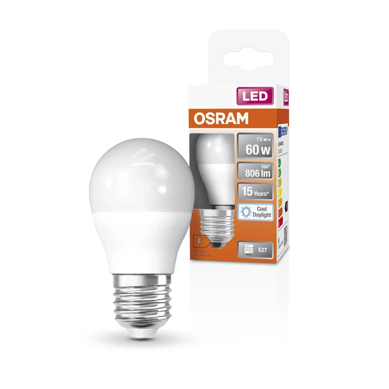 Osram Led Star Classic P60 Led Lamp for E27 Base, Drop Shape, Fr, 806 Lumens, Warm White (2700K), Replacement for Conventional 60W Light Bulbs, Not Dimmable, 6-Pack Pack
