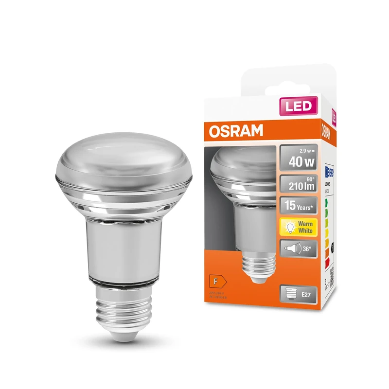 OSRAM Led Star R63 Led Lamp for E27 Base, Reflector Lamp, Gl, 210 Lumens, Warm White (2700K), Replacement for Conventional 40W Light Bulbs, Not Dimmable, 6-Pack