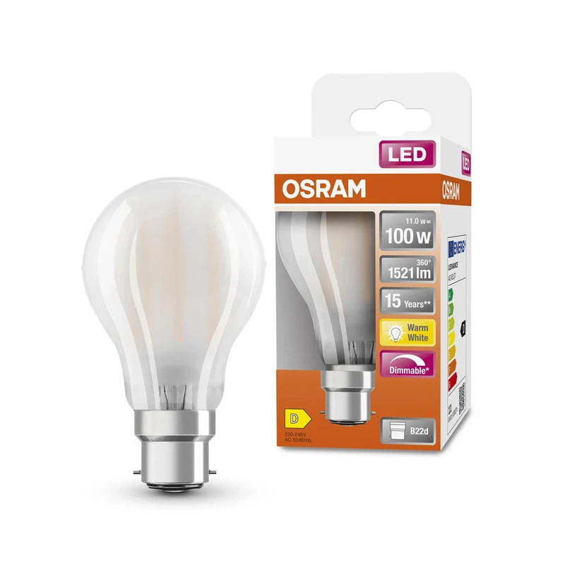 OSRAM Led Superstar Classic A100 Dimmable Led Lamp for B22D Base, Pear Shape, Gl Fr, 1521 Lumens, Warm White (2700K), Replacement for Conventional 100W Light Bulbs, 6-Pack