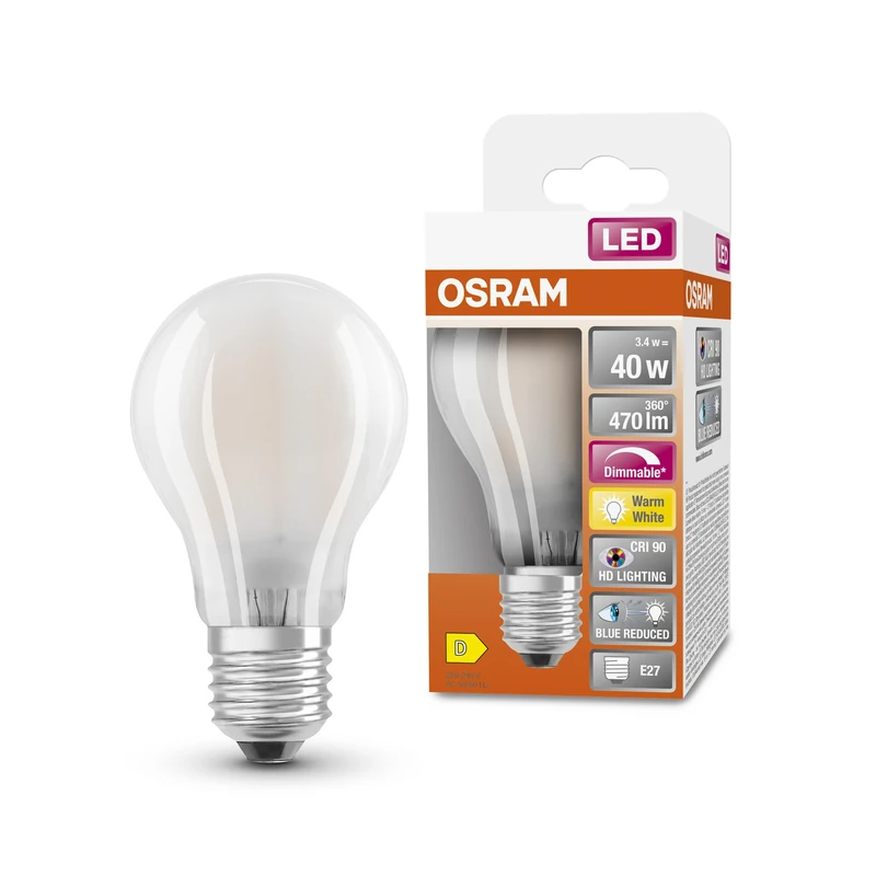OSRAM Superstar+ Classic A Glfr 40 LED Bulb - 3.4W E27 Warm White