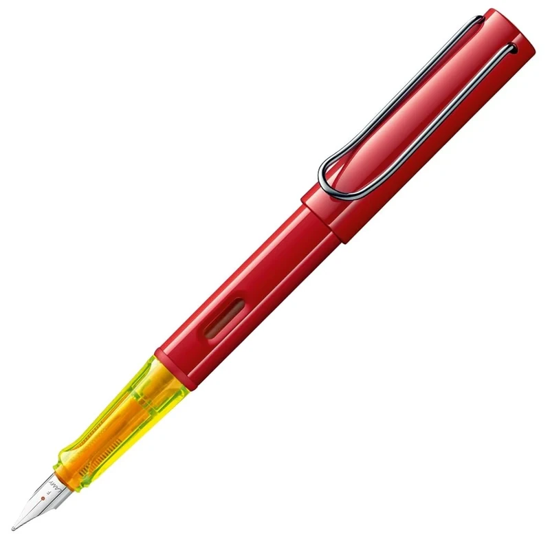 Lamy AL-star Glossy Red Fountain Pen - Fountain Pen with Ergonomic Grip & Polished Steel Nib in Line Width F - Lightweight Aluminium Housing - Includes Ink Cartridge T 10 Blue - Right-Handed
