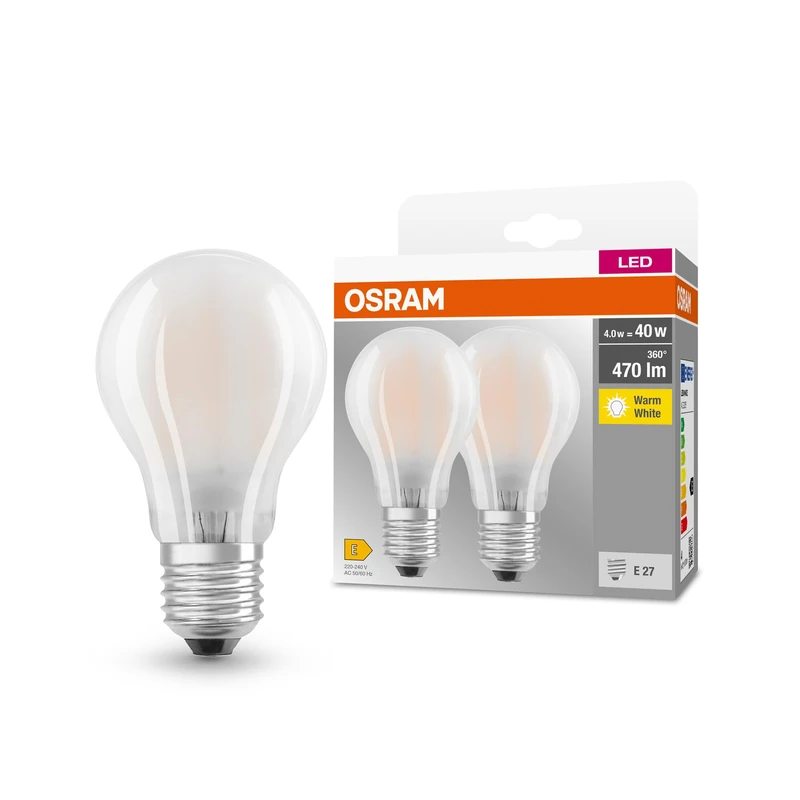 OSRAM Classic LED Lamp E27 4W 470Lm Warm White - Twin Pack