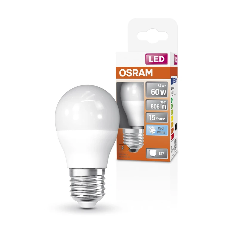 OSRAM Led Star Classic P60 Led Lamp for E27 Base, Drop Shape, Fr, 806 Lumen, Cold White (4000K), Replacement for Conventional 60W Light Bulbs, Not Dimmable, 6-Pack