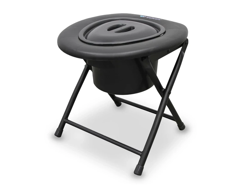 WELLCORE Toilet Chair with Toilet, Foldable, Transportable, Compact, Aluminium Frame, Removable Toilet, Easy to Clean, Black, Up to 100 kg, Up to 100 kg