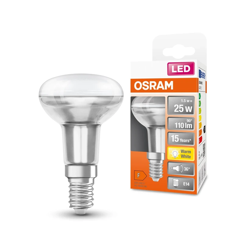 OSRAM Led Star R50 Led Lamp for E14 Socket, Reflector Lamp, Gl, 110 Lumens, Warm White (2700K), Replacement for Conventional 25W Light Bulbs, Not Dimmable, 6-Pack