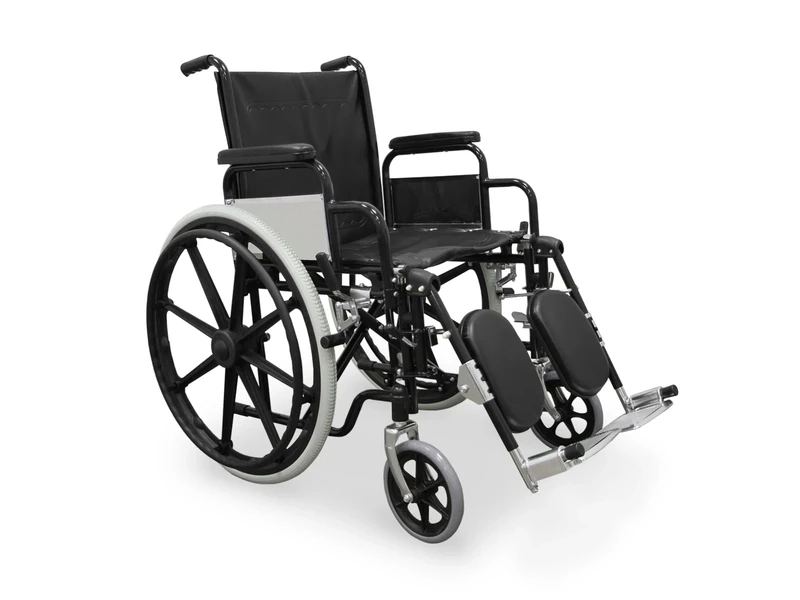 WELLCORE Wheelchair with footrests That can be Lifted up to 90º, Foldable, Steel, Lightweight, Self-propelling, Leatherette Back and Seat, Solid Wheels, Hand Brakes