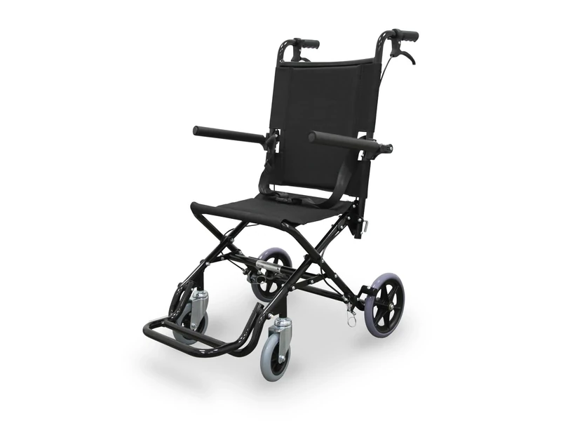 WELLCORE Folding Wheelchair for Transportation, Aluminum, Lightweight, Compact, Handle Brakes, Seat Belt, Folding Footrests, Folding Armrests, Black
