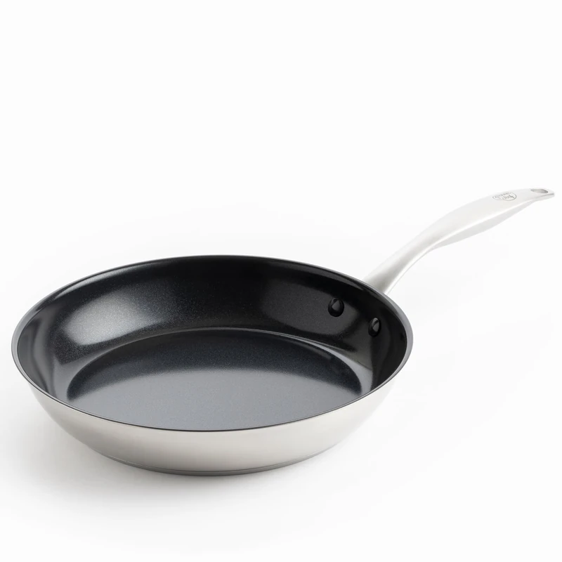 GreenChef Profile Plus Healthy Ceramic Non-Stick Stainless Steel 30cm Frying Pan Skillet, PFAS Free, Suitable for all hobs including Induction, Heavy-Duty,Oven safe up to 200˚C,Silver & Black Interior
