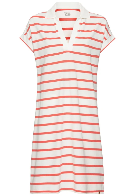 camel active Women's Piqué Polo Dress Made from Certified Organic Cotton, red-Orange, L - Image 1